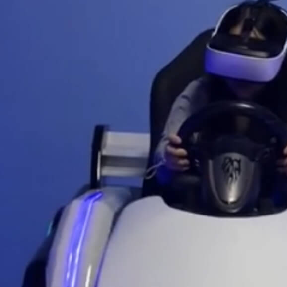 Product Details of ﻿Immersive VR White Racing Car LED Enhanced Design Fun Driven Gameplay Sleek Modern Appearance VR Machine for Amusement Park