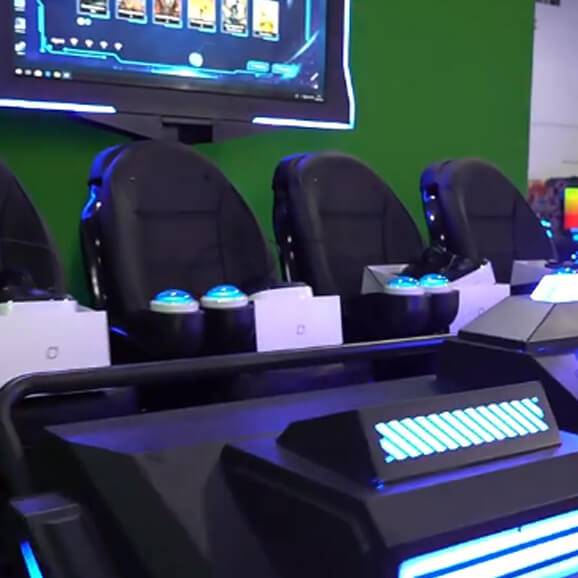 Product Details of ﻿﻿Fashionable Four-person Cinema Black VR Gaming Machine Supplier Precision Motion Control VR Simulator Machine for Arcade
