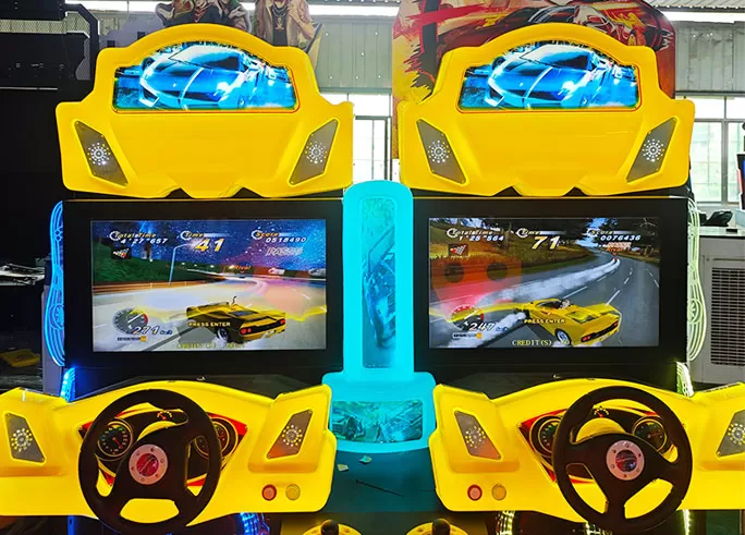 32 Inch Yellow Connected Racing Car Arcade Game Machine for Coin-operated Rides