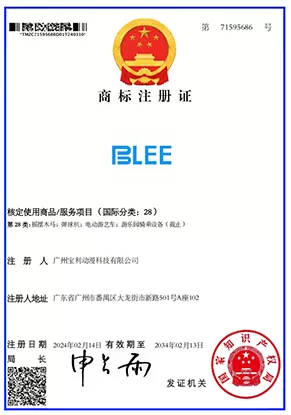 BLEE Trademark certificate Class