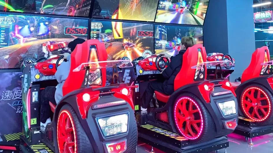 Coin Operated Snowmobile Racing Arcade Game 4 Displays HD Video Motorcycle Racing Game Machine One Stop Solution