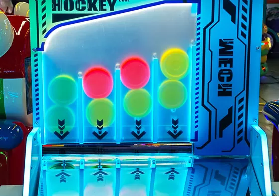 2. Control the Mallet, Attack & Defend: Rotate the handle to move your mallet and shoot the puck into the opponent’s goal to score. Defend by sliding your mallet to block shots. Quick rebounds an...