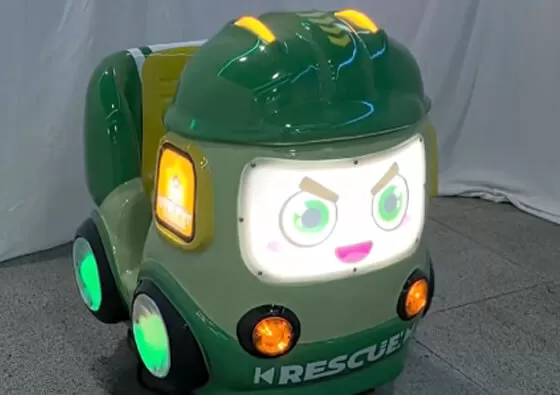 3. Enjoy Rescue-Themed Entertainment: The ride begins its gentle rocking motion while the LCD screen plays engaging rescue animations and cheerful music, creating an immersive experience.