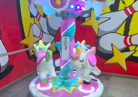 2. Choose Your Unicorn: Children select their favorite unicorn seat, mounting securely with assistance from parents or guardians as needed.