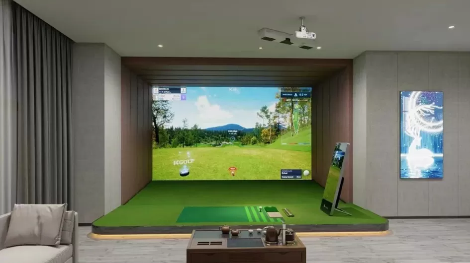 indoor golf simulator setup in home environment