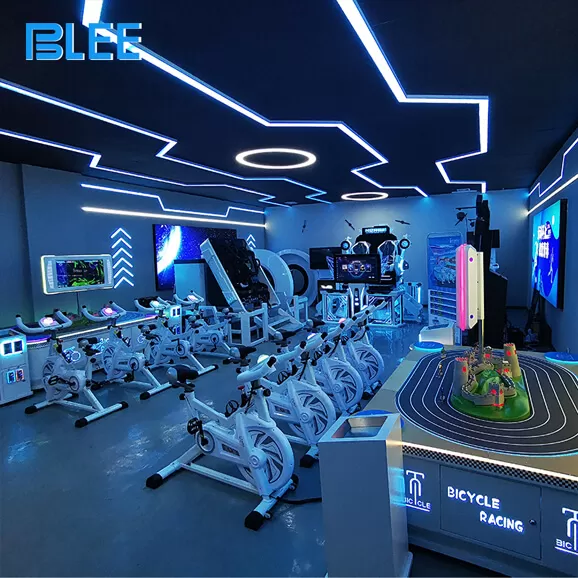 product details of 4 players racing cycling commercial vr machine futuristic design style high end industrial design vr amusement equipment company