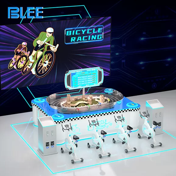 product details of 4 players racing cycling commercial vr machine futuristic design style high end industrial design vr amusement equipment manufacturer