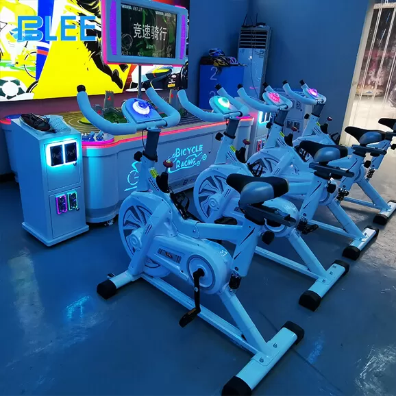 product details of 4 players racing cycling commercial vr machine futuristic design style high end industrial design vr amusement equipment