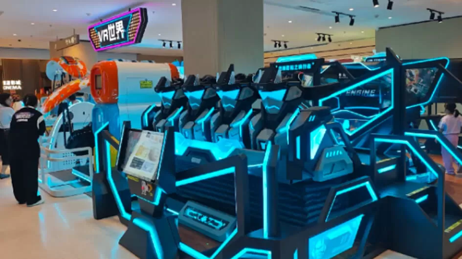 virtual reality theme park arcade simulate driving 6 seaters 9d vr motion cinema spaceship one stop solution company